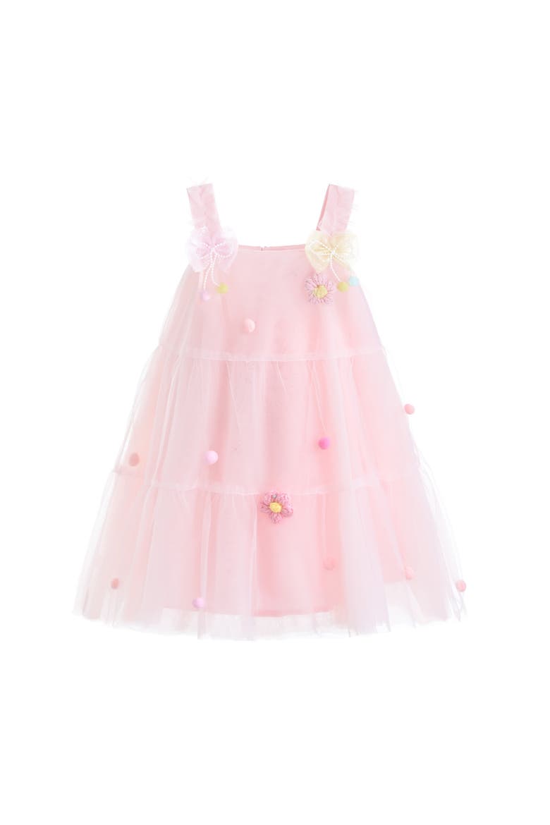 Suvanna Pom-Pom Tulle Dress with Bow Clip, Main, color, Pink