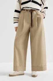 Brunello Cucinelli Techno cotton poplin boxy pleated trousers with monili