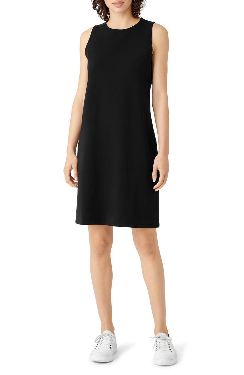 Eileen Fisher Organic Stretch Pima Cotton Tank Dress, Alternate, color, Black