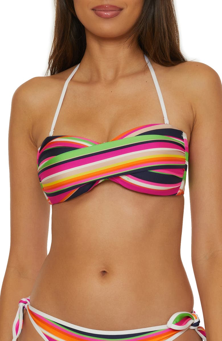 Trina Turk Stripe Twist Front Bandeau Bikini Top, Main, color, Multi