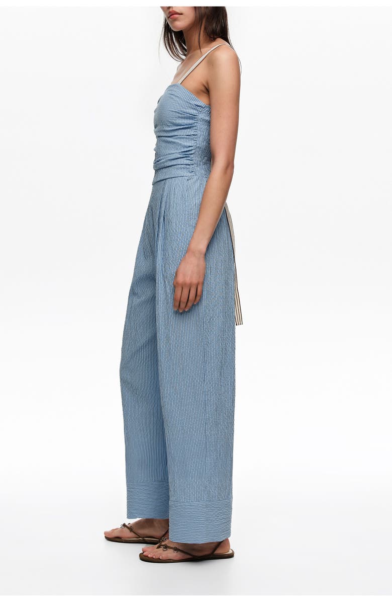 Bimba y Lola Striped Jumpsuit With Gathered Straps, Alternate, color, Light Blue
