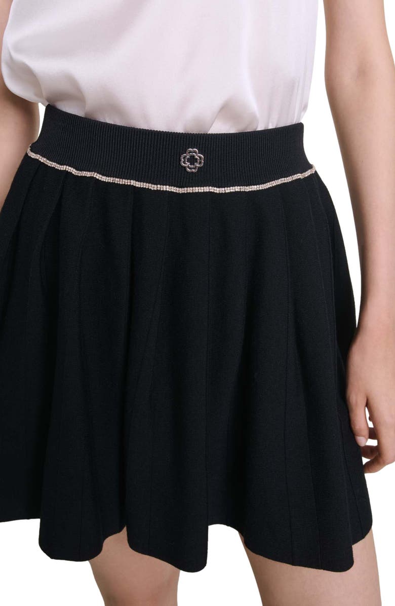 maje Pleated knit short skirt, Alternate, color, 
