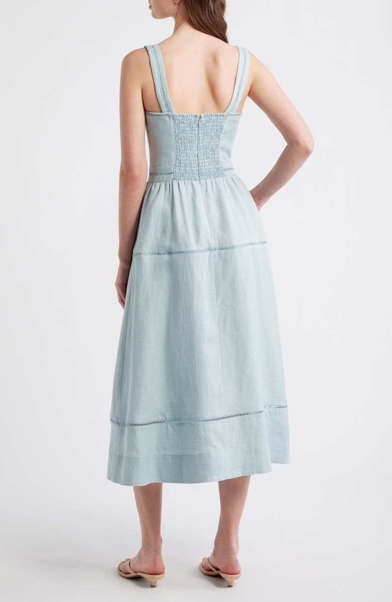 Reformation Everett Embroidered Linen Sundress, Alternate, color, Aquamarine