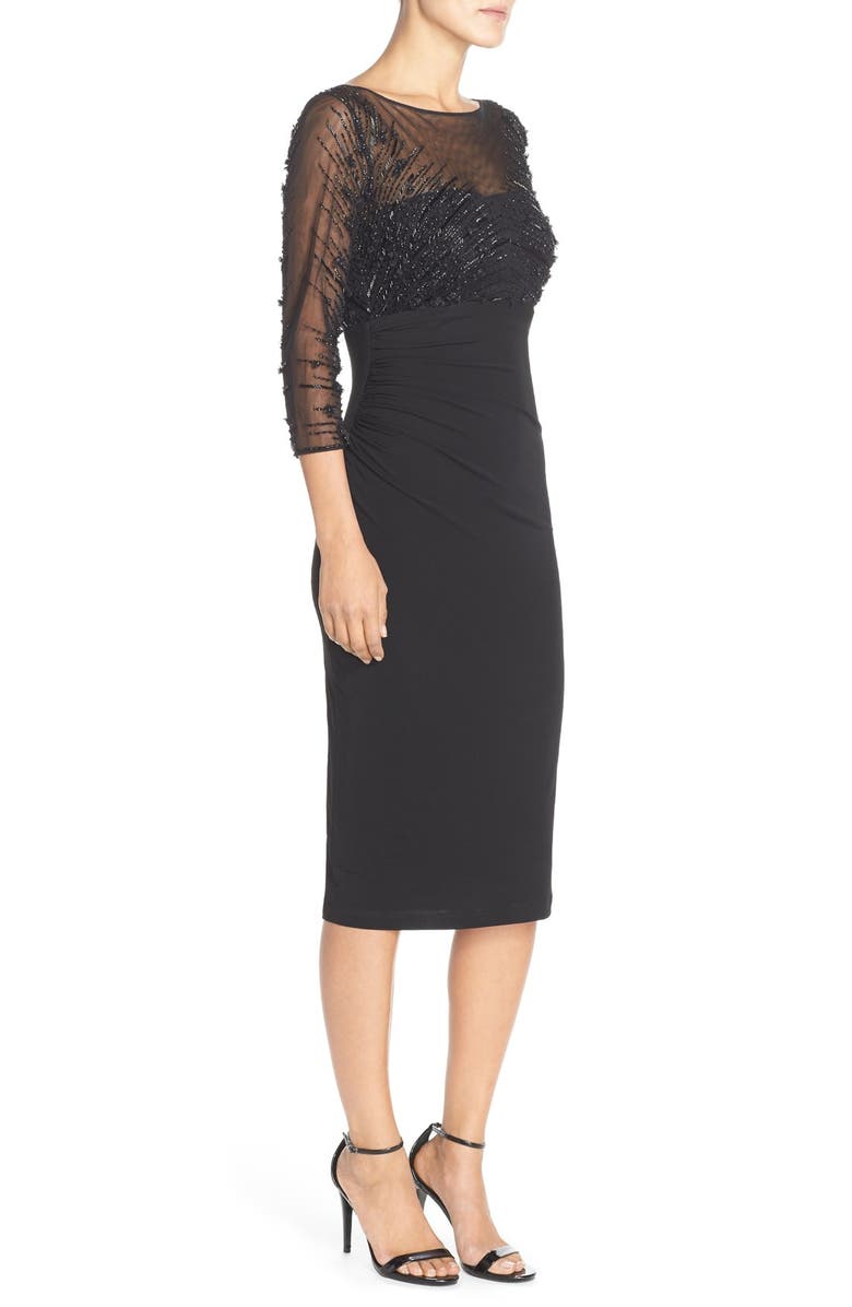 David Meister Embellished Illusion Mesh & Jersey Sheath Dress, Alternate, color, 