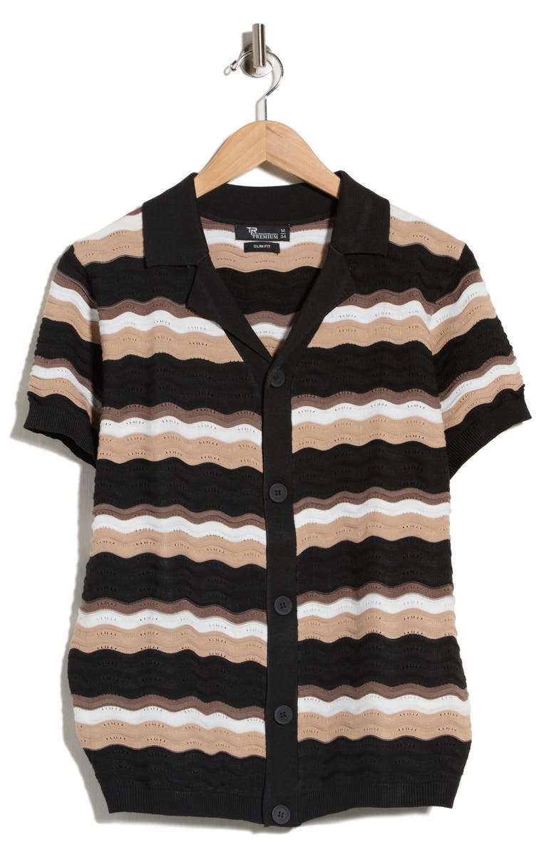 T.R. PREMIUM Textured Stripe Sweater Polo, Main, color, Black
