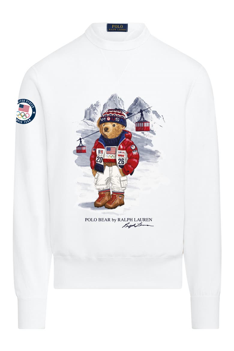 Team USA Polo Bear Sweatshirt, Main, color, WHITE