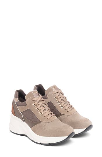 Nerogiardini Mixed Media Platform Wedge Sneaker In Brown