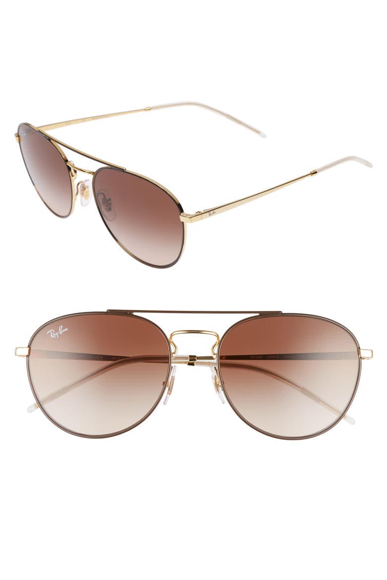 55mm Gradient Lens Round Aviator Sunglasses, Alternate, color, GOLD BROWN