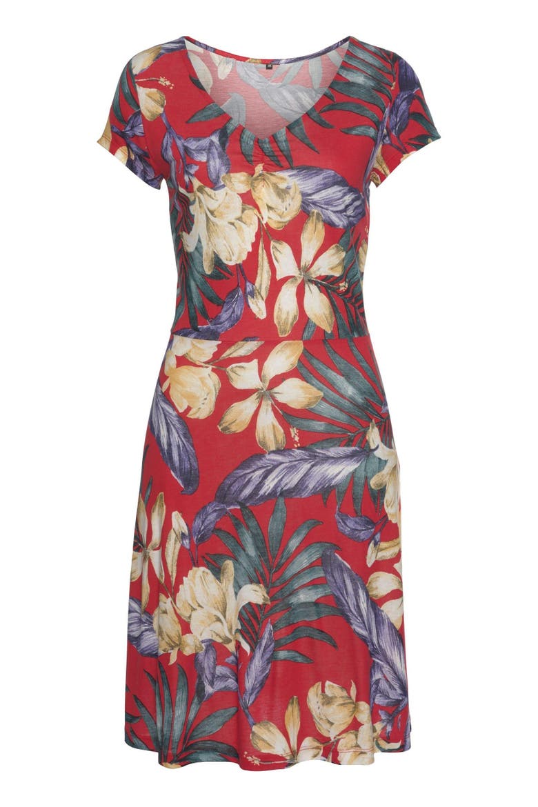 Pattern V-Neck Dress, Alternate, color, Red Multi