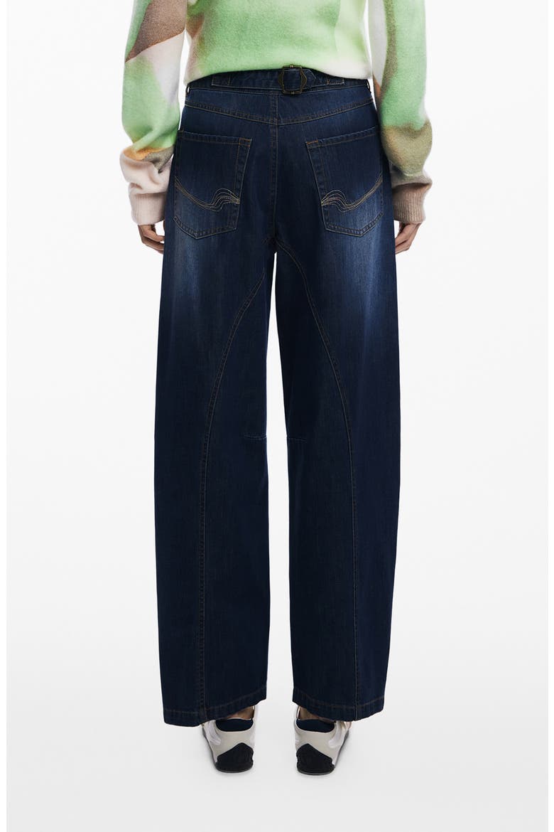 Exposed Button Fly Barrel Leg Jeans, Alternate, color, DARK BLUE