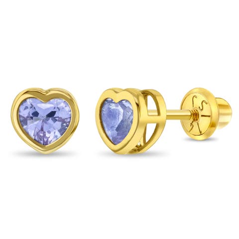 14k Heart Bezel Simulated Birthstone Earrings