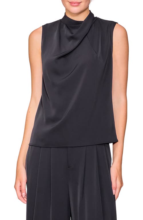 Melloday Drape Neck Sleeveless Crepe Top In Black