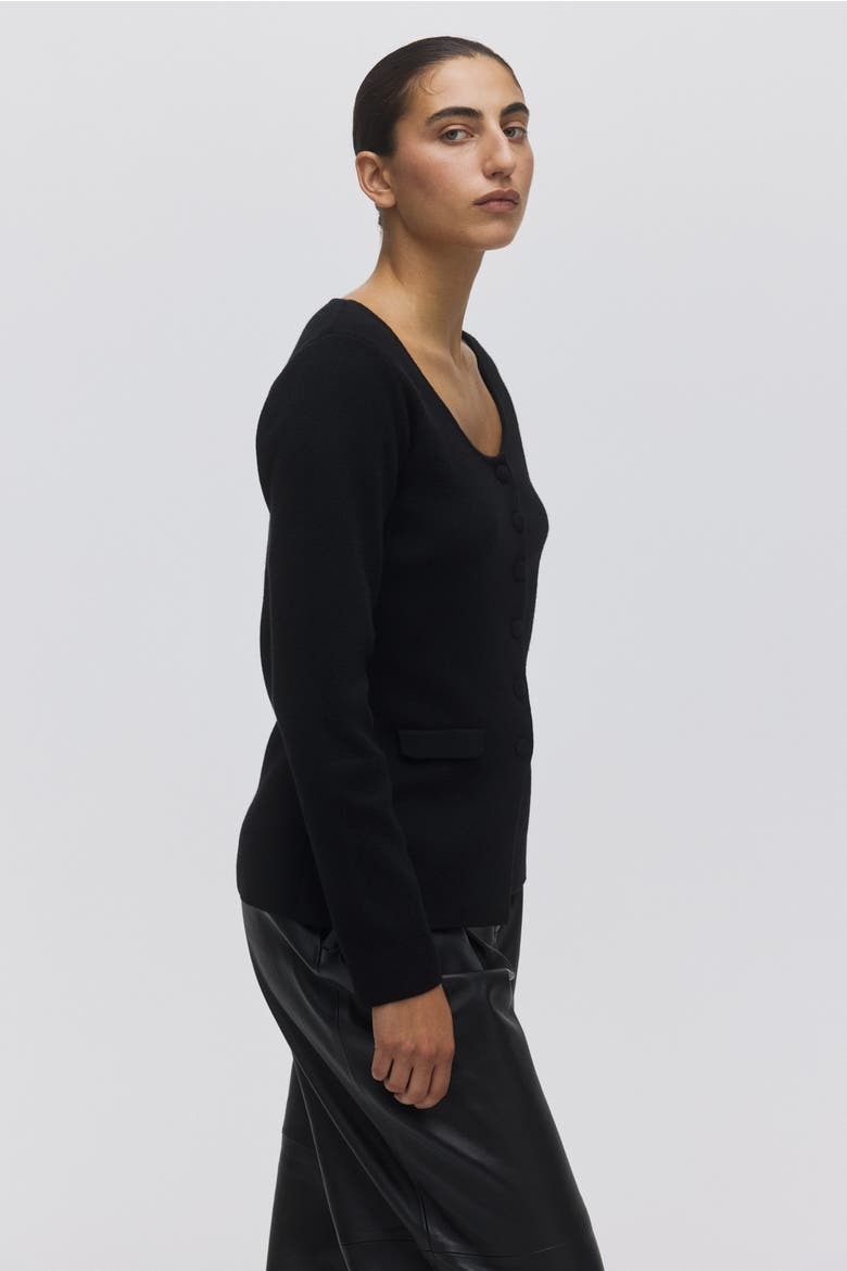 Scoop-neck Rib-knit Cardigan, Alternate, color, Black