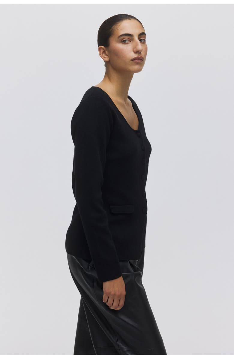 H&M Scoop-neck Rib-knit Cardigan, Alternate, color, Black