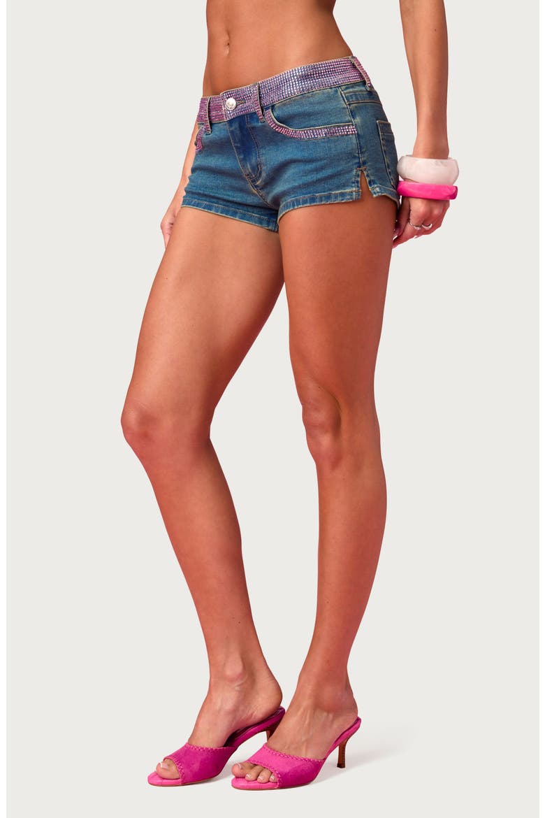 x Barbie™ Low Rise Denim Mini Shorts, Alternate, color, BLUE-WASHED