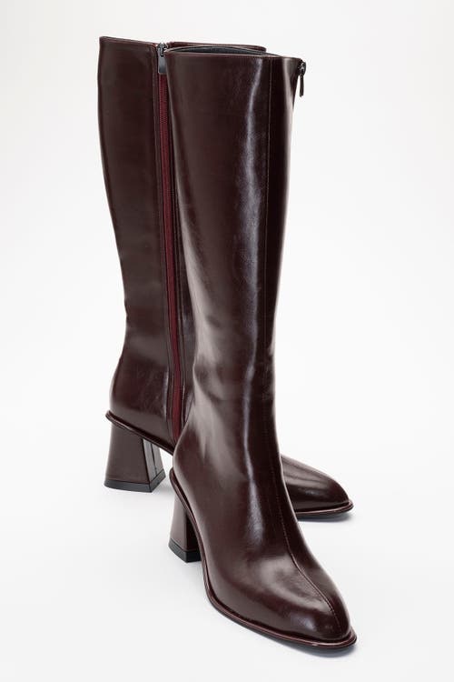 Prologue Shoes Paradis Block Heel Knee High Boot In Burgundy