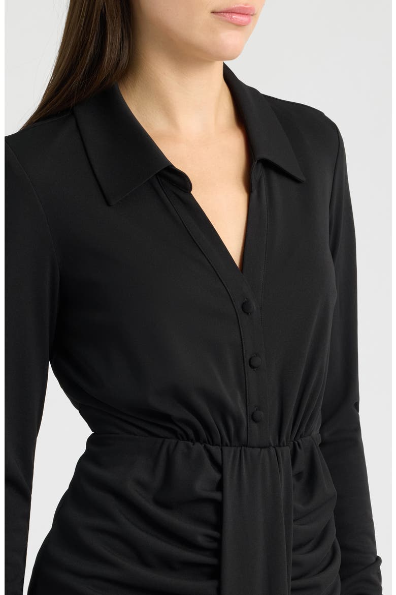 Ruched Long Sleeve Midi Dress, Alternate, color, BLACK