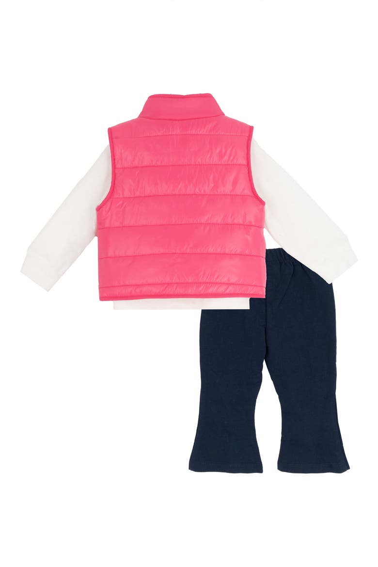 Teddy Sweatshirt, Puffer Vest & Flare Pants Set, Alternate, color, MAGENTA