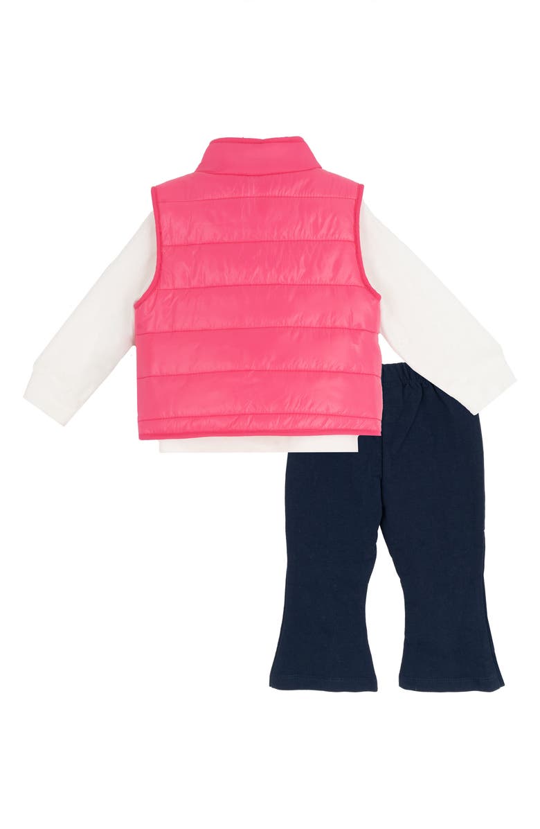 Rare Editions Teddy Sweatshirt, Puffer Vest & Flare Pants Set, Alternate, color, Magenta