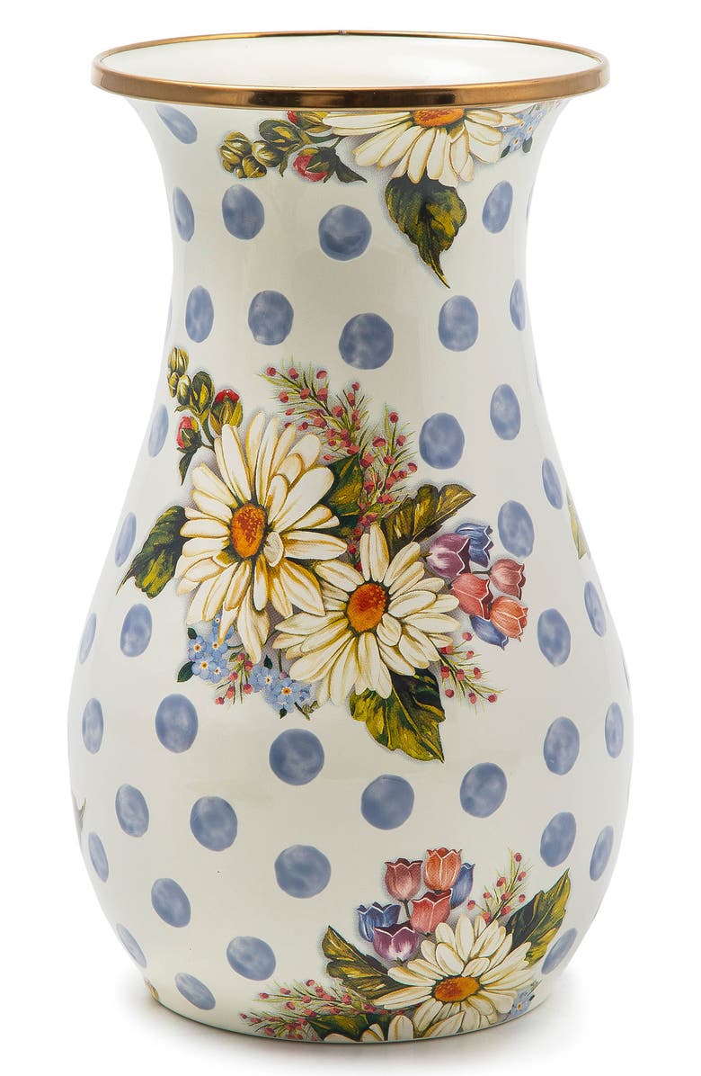 MACKENZIE CHILDS Wildflowers Enameled Steel Tall Vase, Main, color, White Multi
