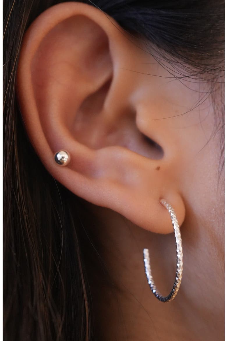 Set of 2 Ball Stud & Textured Hoop Earrings, Alternate, color, SILVER