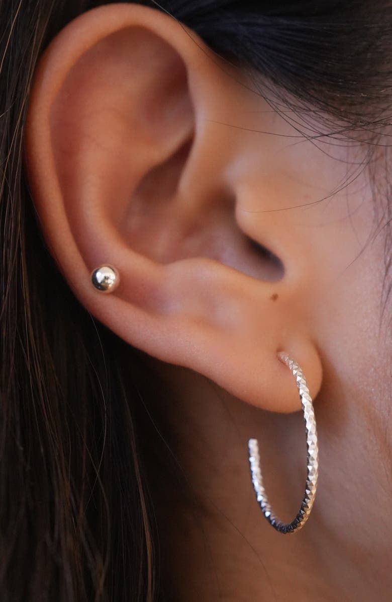 Argento Vivo Sterling Silver Set of 2 Ball Stud & Textured Hoop Earrings, Alternate, color, Silver