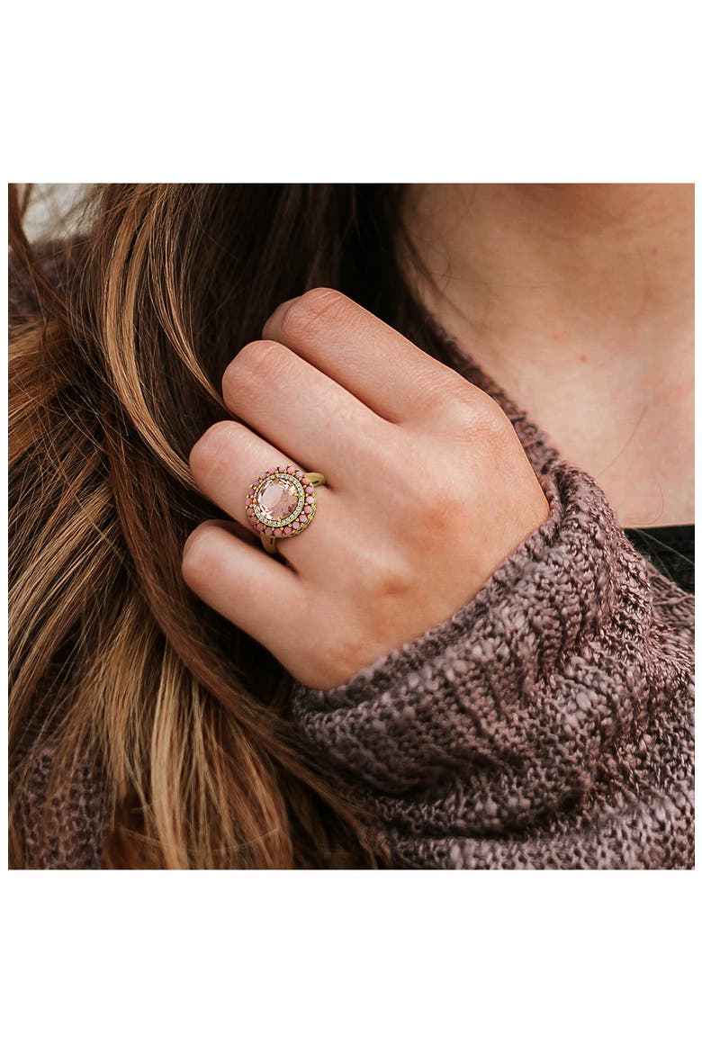 Morganite, Pink Opal & Lab Grown White Sapphire Halo Ring, Alternate, color, PINK
