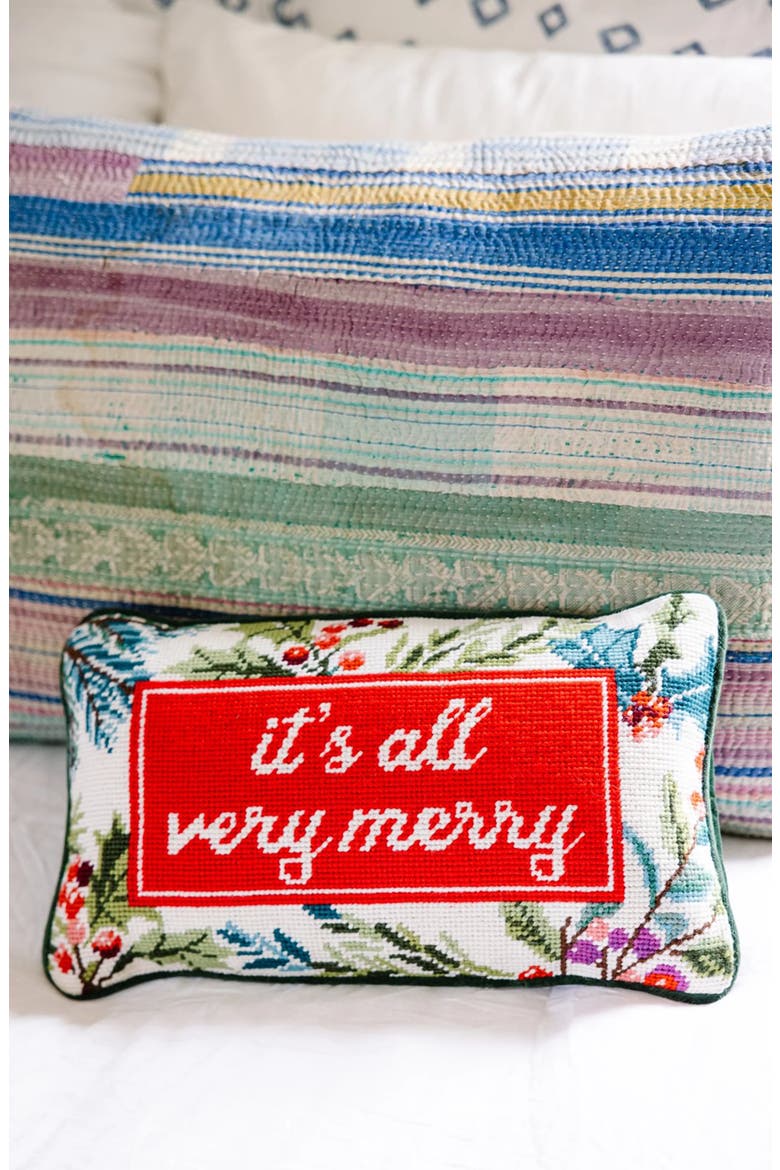 Very Merry Needlepoint Pillow, Alternate, color, Blue