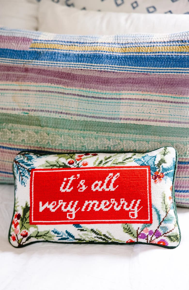 Furbish Very Merry Needlepoint Pillow, Alternate, color, Blue
