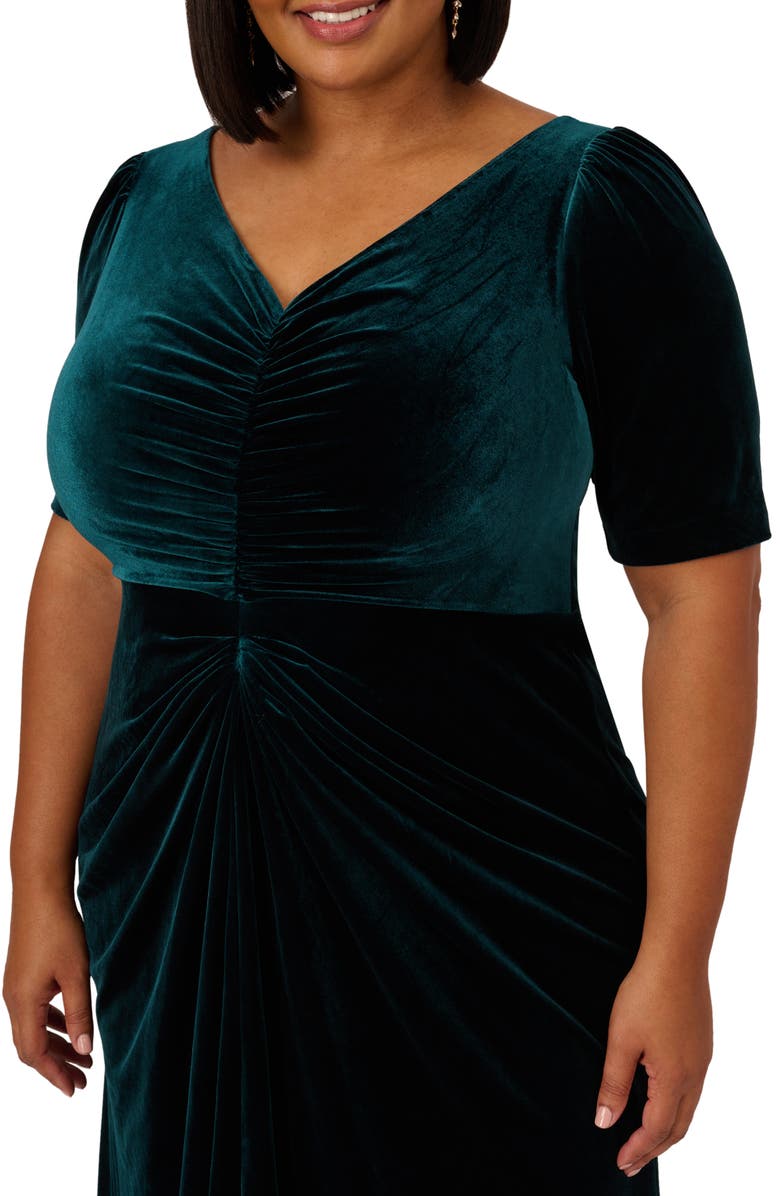 Adrianna Papell Ruched Velvet High-Low Gown, Alternate, color,