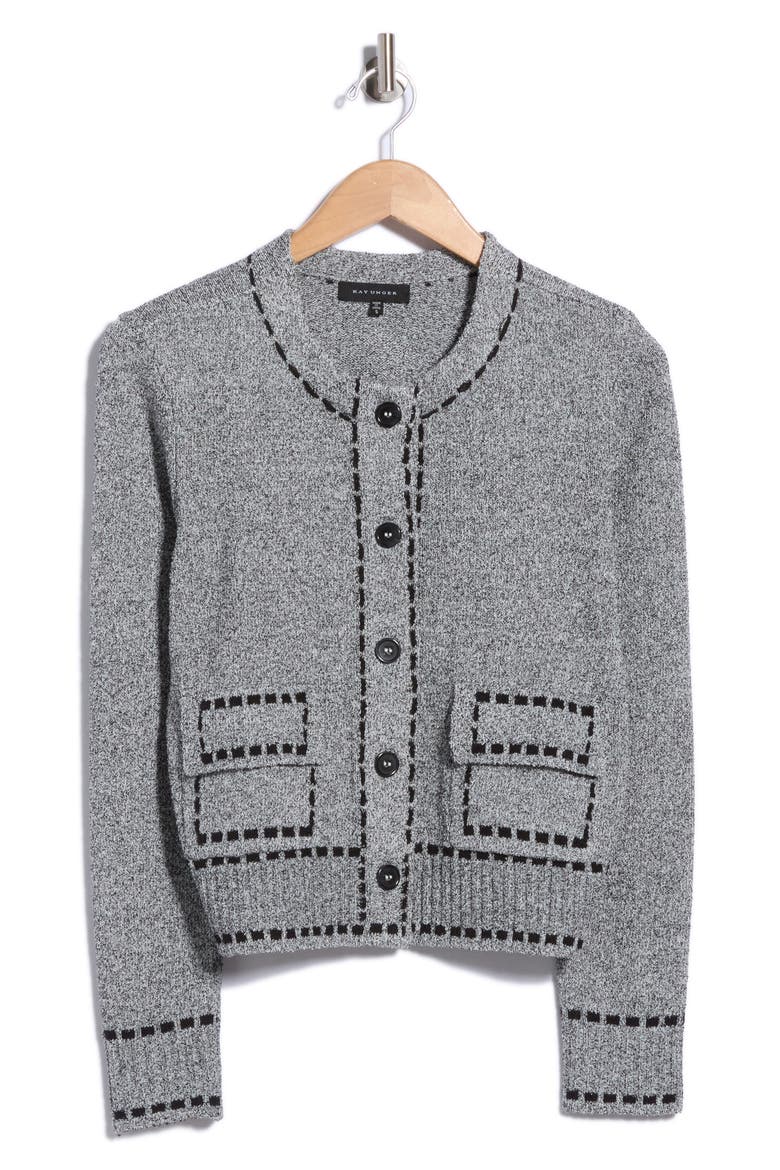Tipped Button Front Cardigan Sweater, Alternate, color, BLACK BEAUTY COMBO