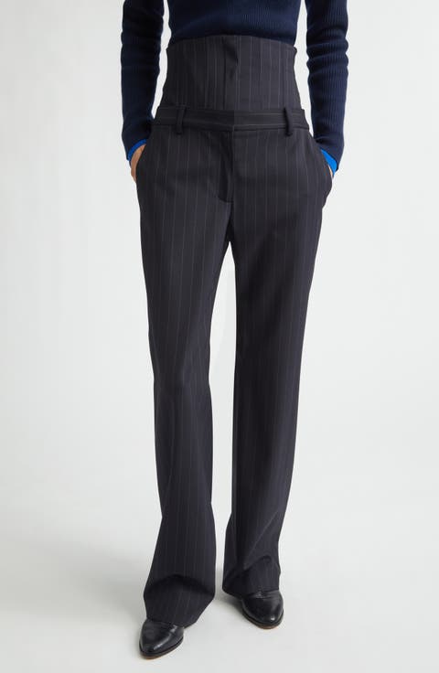 Pinstripe Stretch Wool Corset Tailored Pants