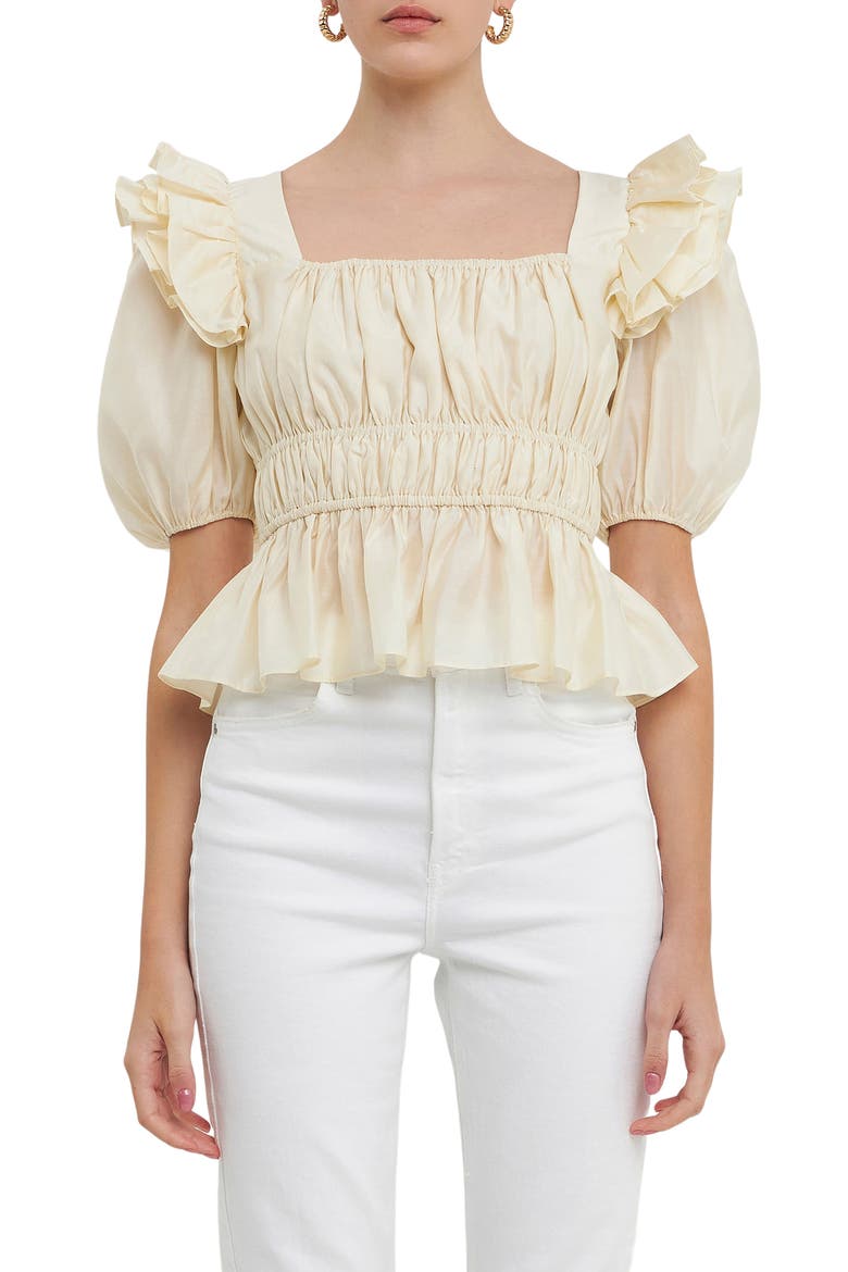 Ruffle Puff Sleeve Top, Main, color, CHAMPAGNE