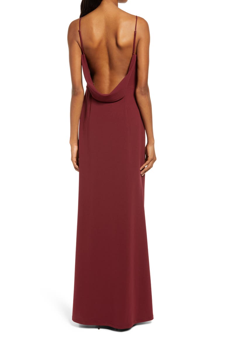 The Abigal Cowl Back Side Slit Gown, Alternate, color, MERLOT