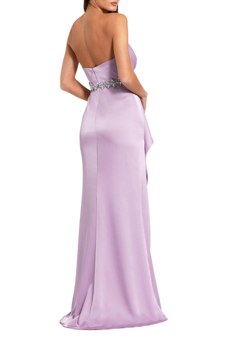 Strapless Embellished Belt Satin Gown, Alternate, color, Lilac