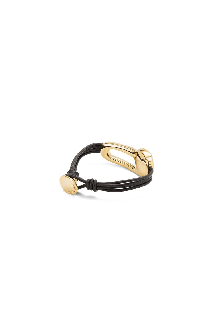 Leather Bracelet with Black Details, Alternate, color, Gold