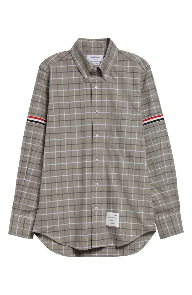 Thom Browne Straight Fit Check Cotton Flannel Button-Down Shirt, Alternate, color, 