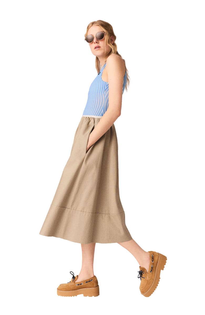 maje Mid-length cotton skirt, Alternate, color, Mastic Beige