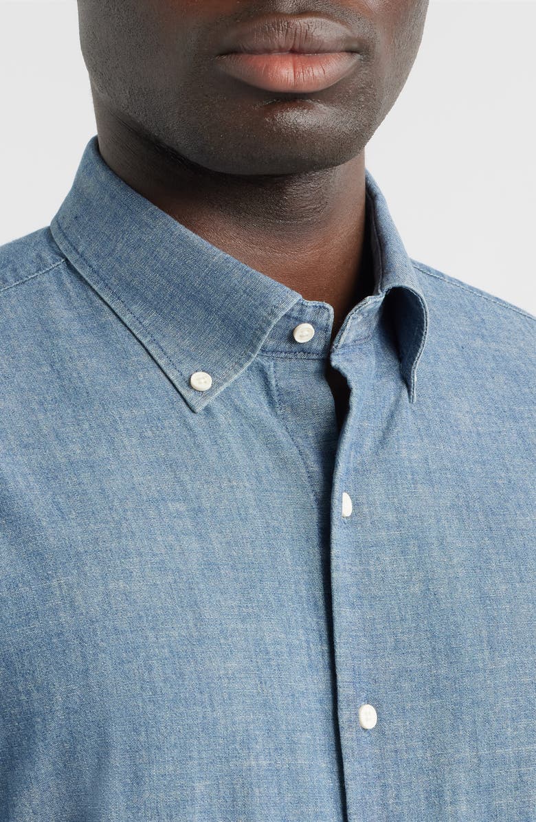 Peter Millar Davenport Stretch Chambray Button-Down Shirt, Alternate, color, Indigo
