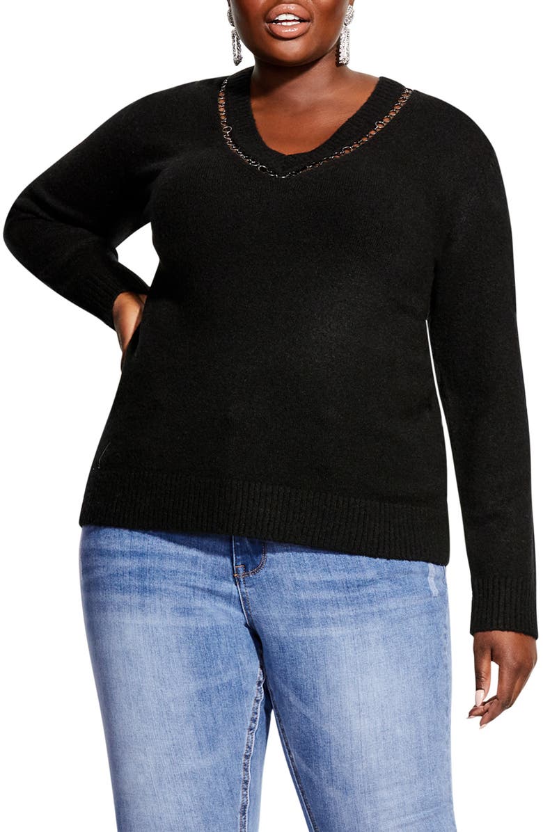 City Chic V-Neck Sweater, Main, color,