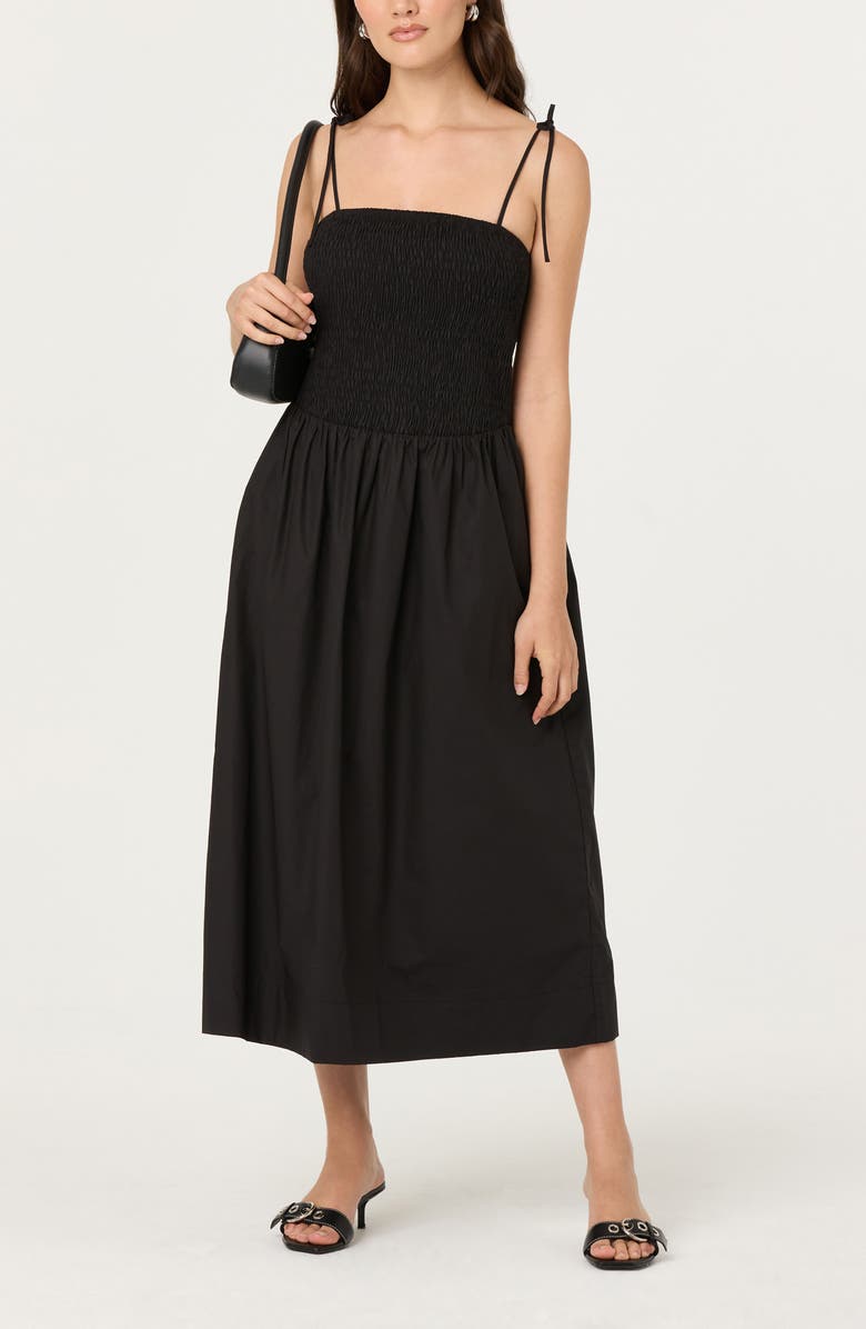 ASTR the Label Drop Waist Smocked Midi Dress, Alternate, color, Black