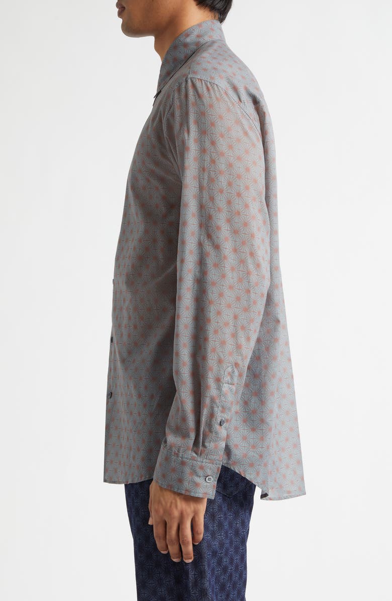 Dries Van Noten Caper Print Cotton Poplin Button-Up Shirt, Alternate, color, Steel