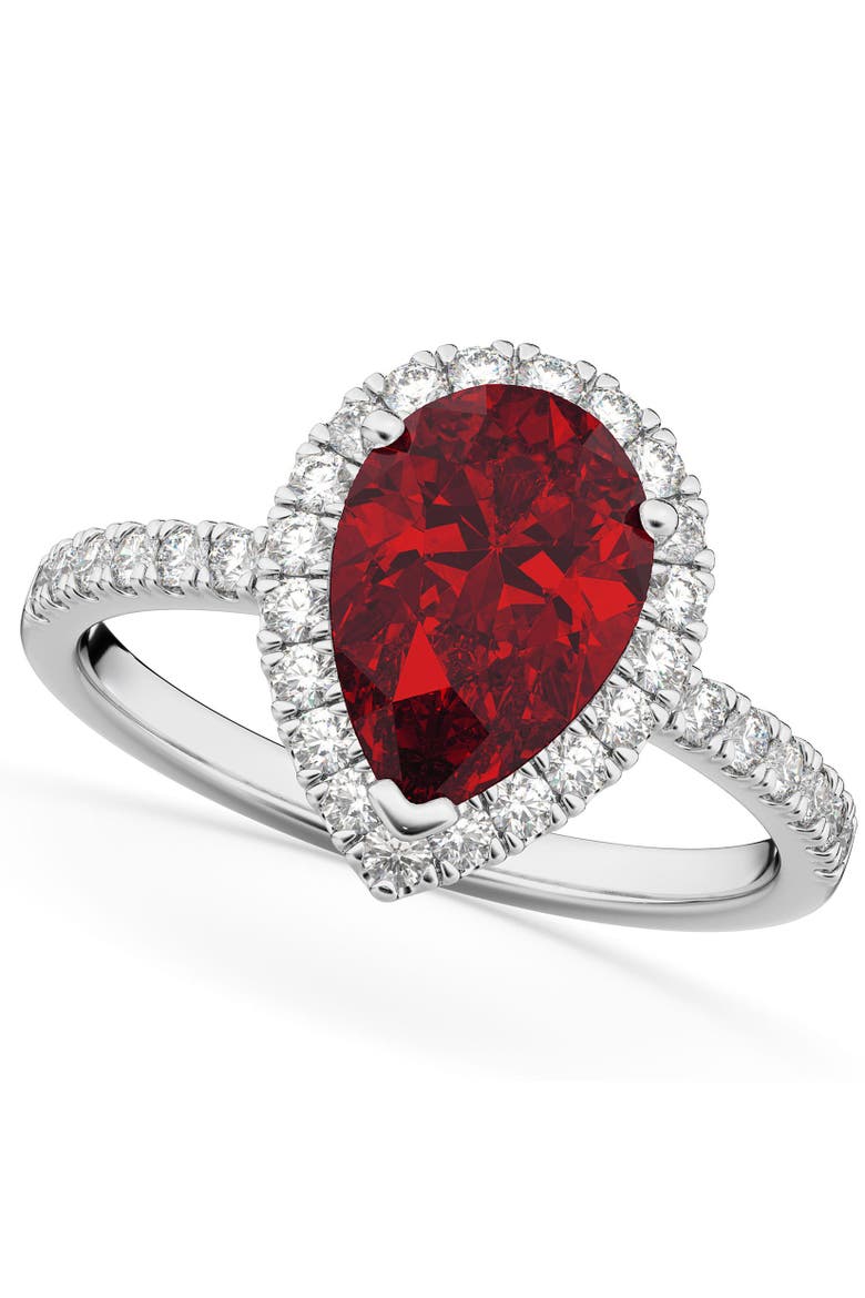 Pear Cut Halo Ruby & Diamond Engagement Ring 14K, Main, color, 3.01ct/White Gold