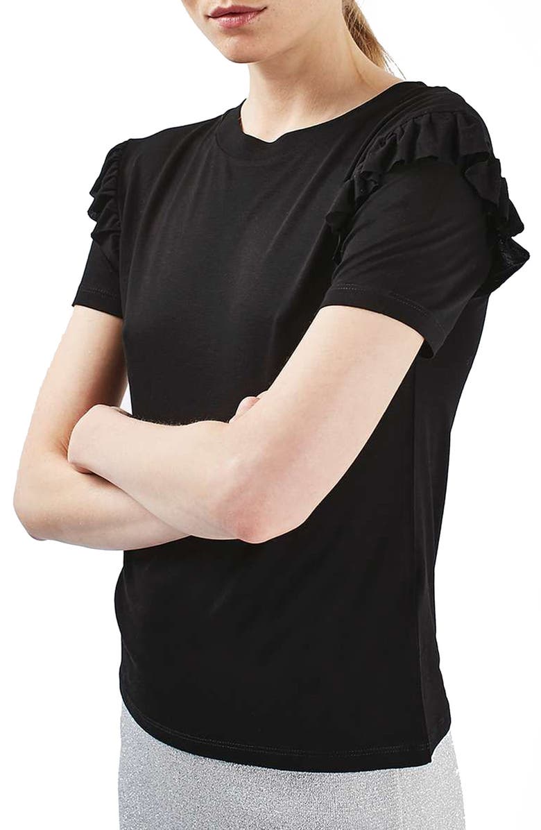 Topshop Frill Sleeve Tee, Main, color, 