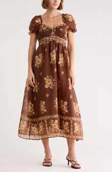 Puff Sleeve Chiffon Midi Dress