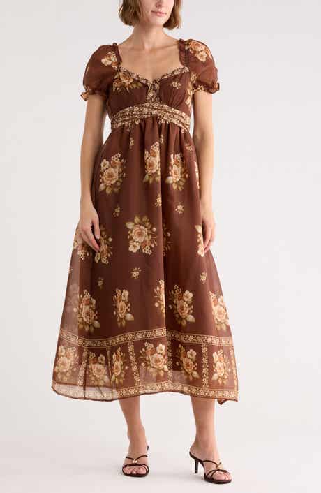 Puff Sleeve Chiffon Midi Dress