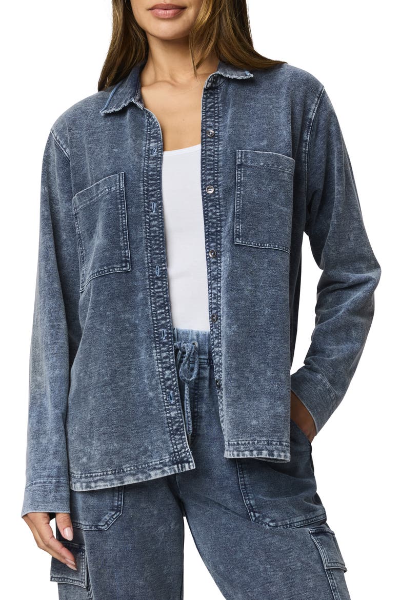 Gwen Indigo Terry Button-Up Shirt, Main, color, INDIGO BLUE