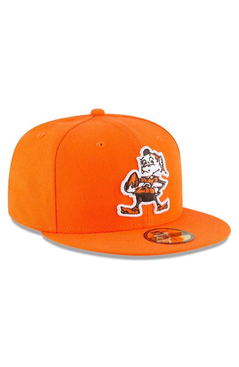 New Era Men's New Era Orange Cleveland Browns Omaha  Brownie The Elf Throwback 59FIFTY Fitted Hat, Alternate, color, 