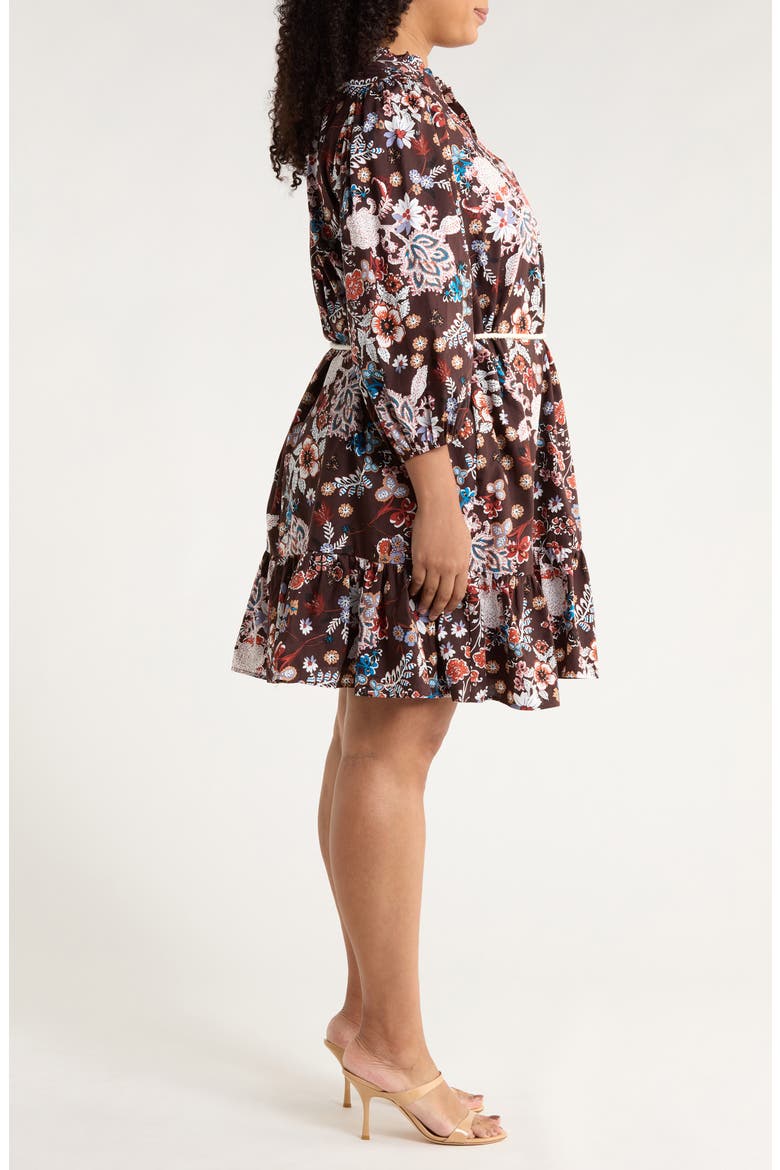 Journee Floral Jazlyn Tie Waist Dress, Alternate, color, BROWN