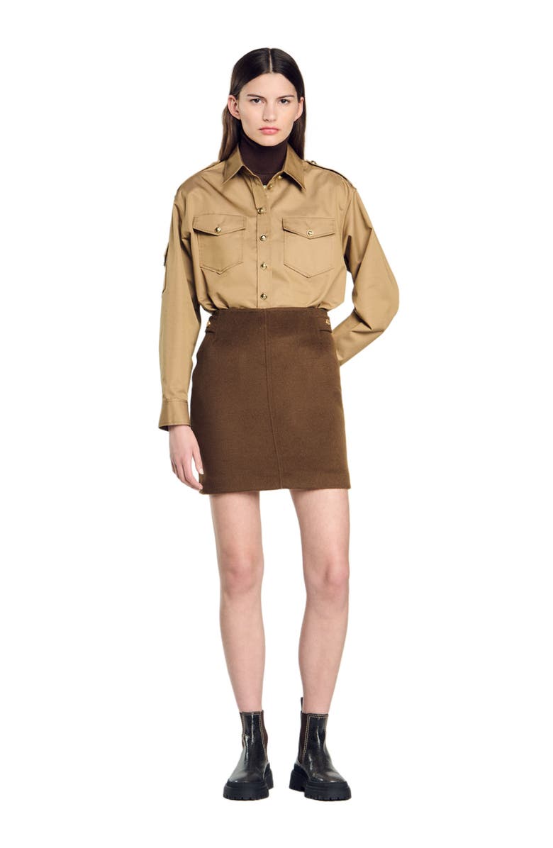 SANDRO Double-faced short wool skirt, Alternate, color, 